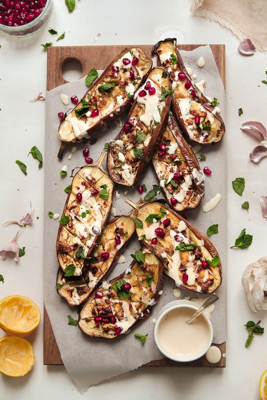 Berenjenas asadas con tahini cítrico